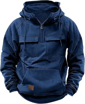 BTDECLAR Hooded Sweatshirt Tactical Gear for Men Military Grade Quarter Zip Cargo Pullover Hoodies Climbing Cycling Jackets