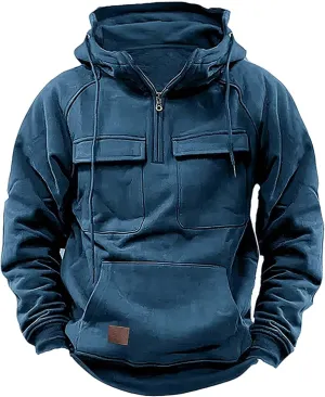 BTDECLAR Hooded Sweatshirt Tactical Gear for Men Military Grade Quarter Zip Cargo Pullover Hoodies Climbing Cycling Jackets