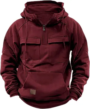 BTDECLAR Hooded Sweatshirt Tactical Gear for Men Military Grade Quarter Zip Cargo Pullover Hoodies Climbing Cycling Jackets