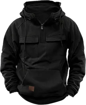 BTDECLAR Hooded Sweatshirt Tactical Gear for Men Military Grade Quarter Zip Cargo Pullover Hoodies Climbing Cycling Jackets