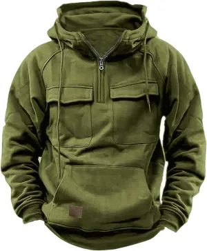 BTDECLAR Hooded Sweatshirt Tactical Gear for Men Military Grade Quarter Zip Cargo Pullover Hoodies Climbing Cycling Jackets