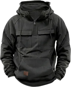 BTDECLAR Hooded Sweatshirt Tactical Gear for Men Military Grade Quarter Zip Cargo Pullover Hoodies Climbing Cycling Jackets