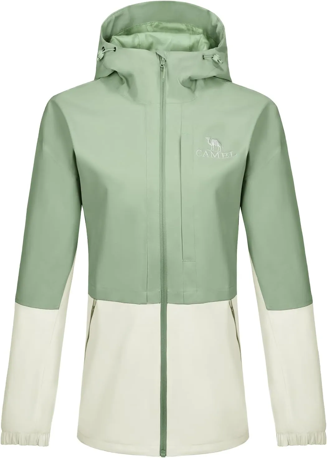CAMEL Women's Waterproof Rain Jacket Lightweight Raincoat Hooded Softshell Windbreaker
