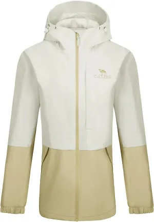 CAMEL Women's Waterproof Rain Jacket Lightweight Raincoat Hooded Softshell Windbreaker