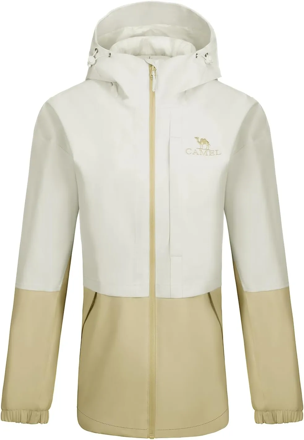 CAMEL Women's Waterproof Rain Jacket Lightweight Raincoat Hooded Softshell Windbreaker