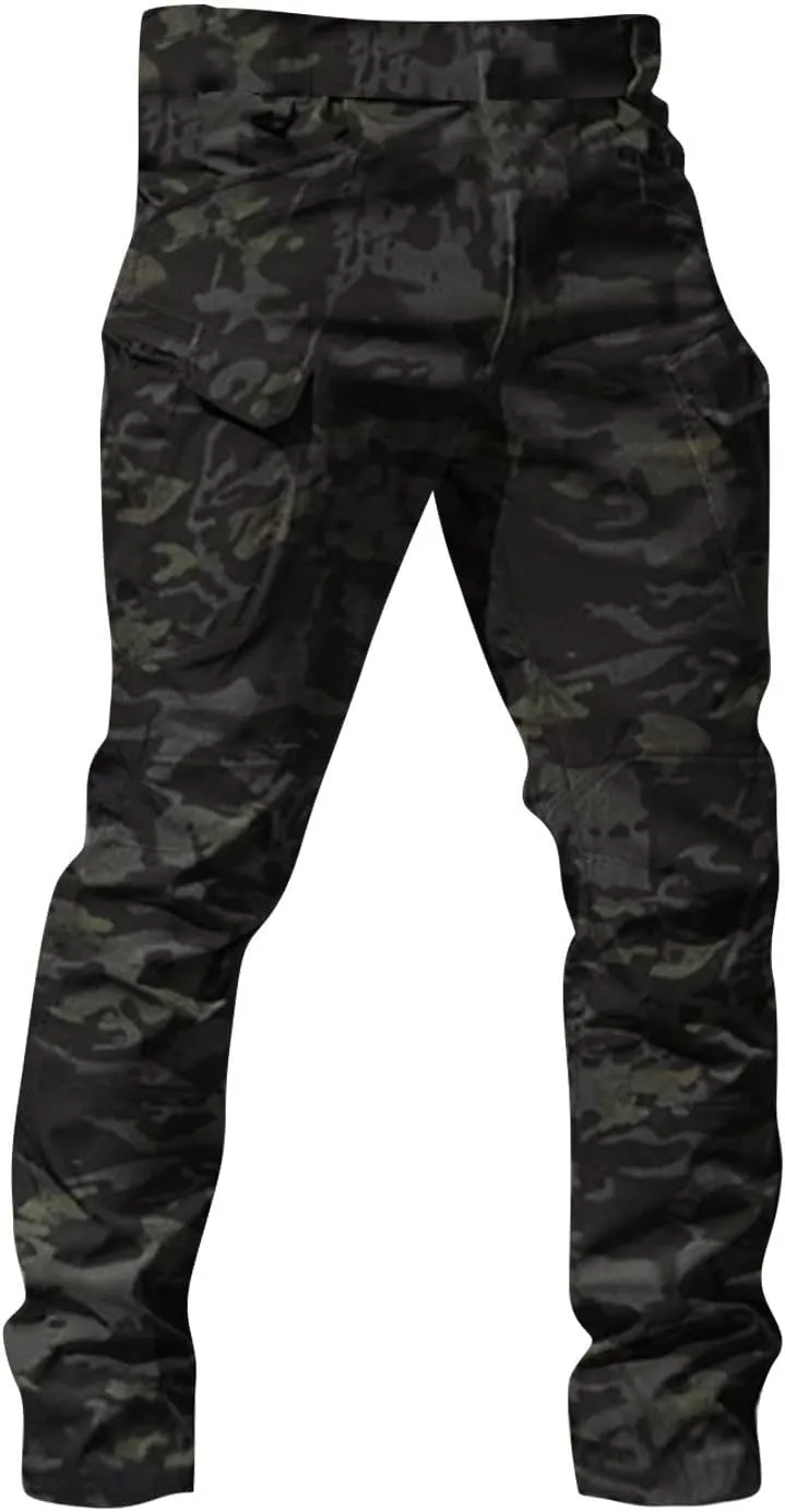 Camo Tactical Pants Men Stretch Waterproof Cargo Work Pants Lightweight Relaxed Fit Hiking Pants Multi Pockets