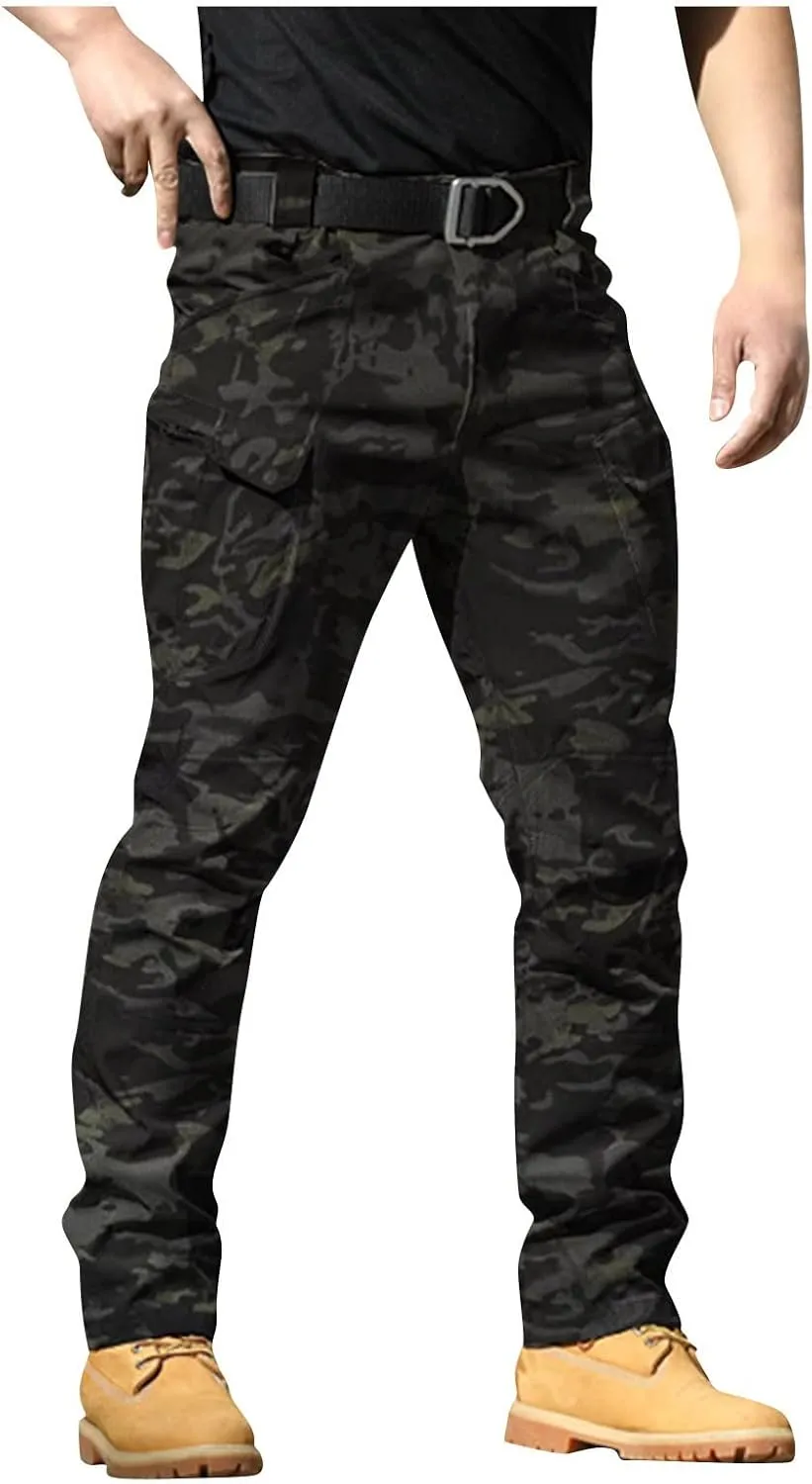 Camo Tactical Pants Men Stretch Waterproof Cargo Work Pants Lightweight Relaxed Fit Hiking Pants Multi Pockets
