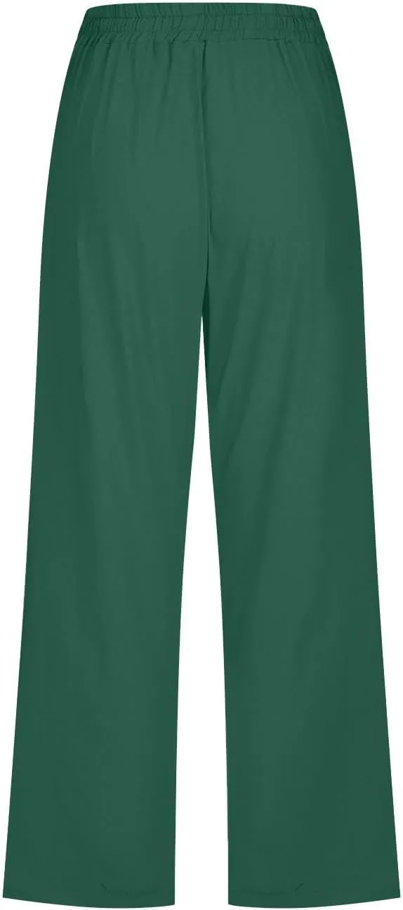 Capri Pants for Women Casual Summer Cotton Linen Cropped Pants Elastic Waist Drawstring Loose Capri Slacks with Pockets