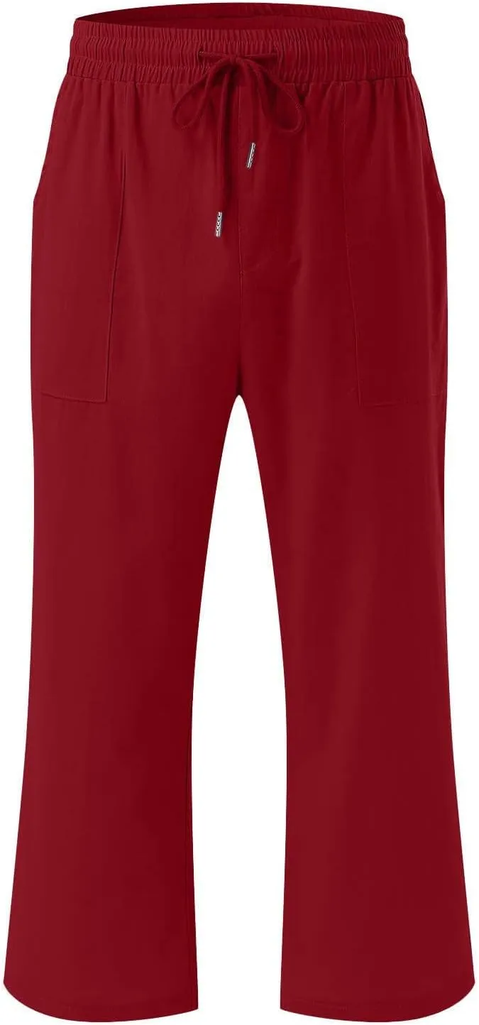 Capri Pants for Women Casual Summer Cotton Linen Pant Beach Trendy Straight Leg Cropped Trouser
