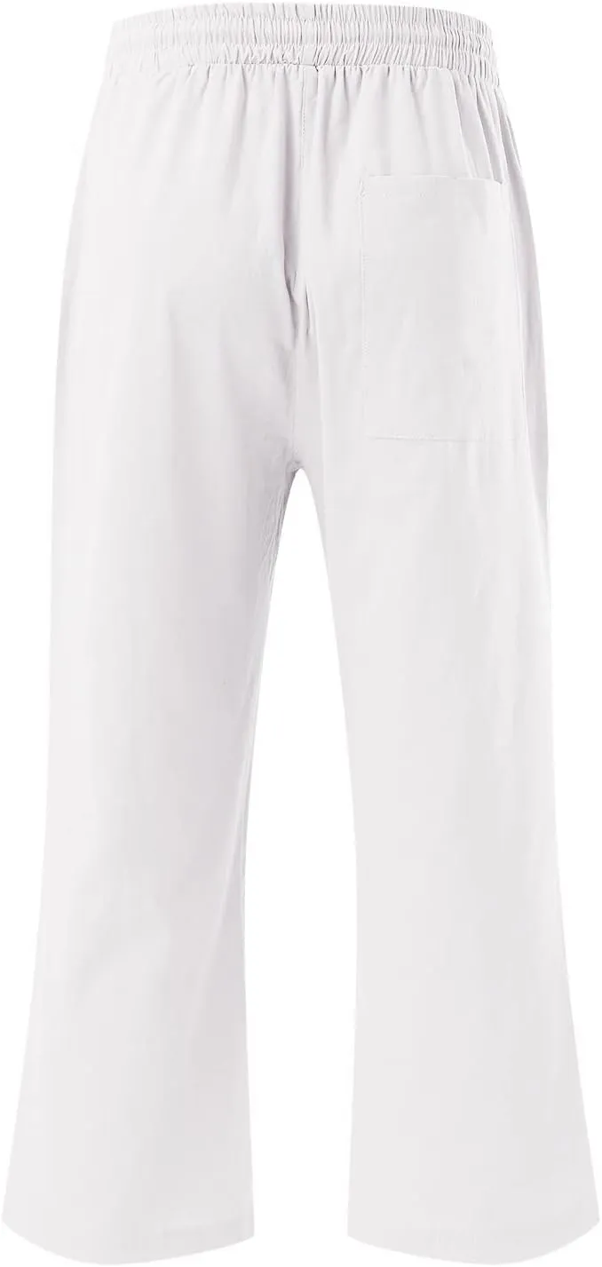 Capris Pants for Women Casual Summer 2025 Cotton Linen Palazzo Drawstring High Waist Wide Leg Cropped Trouser