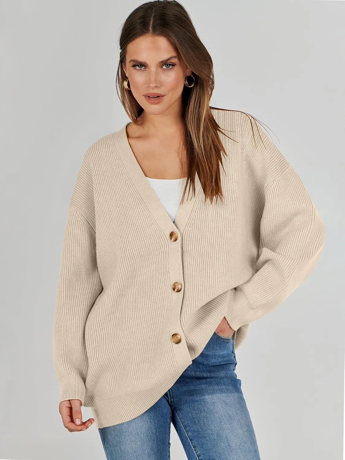 Caracilia Women's Oversized Cardigan Sweaters Long Sleeve Button Down Open Front Knit Sweater 2024 Fall Fashion Outfits