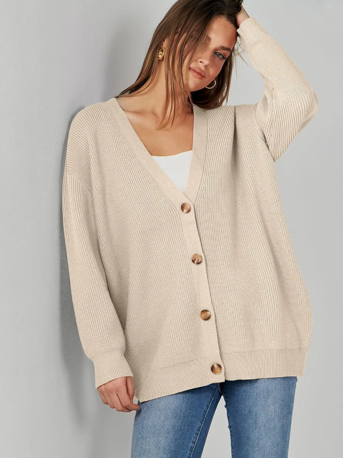 Caracilia Women's Oversized Cardigan Sweaters Long Sleeve Button Down Open Front Knit Sweater 2024 Fall Fashion Outfits