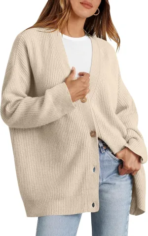Caracilia Women's Oversized Cardigan Sweaters Long Sleeve Button Down Open Front Knit Sweater 2024 Fall Fashion Outfits