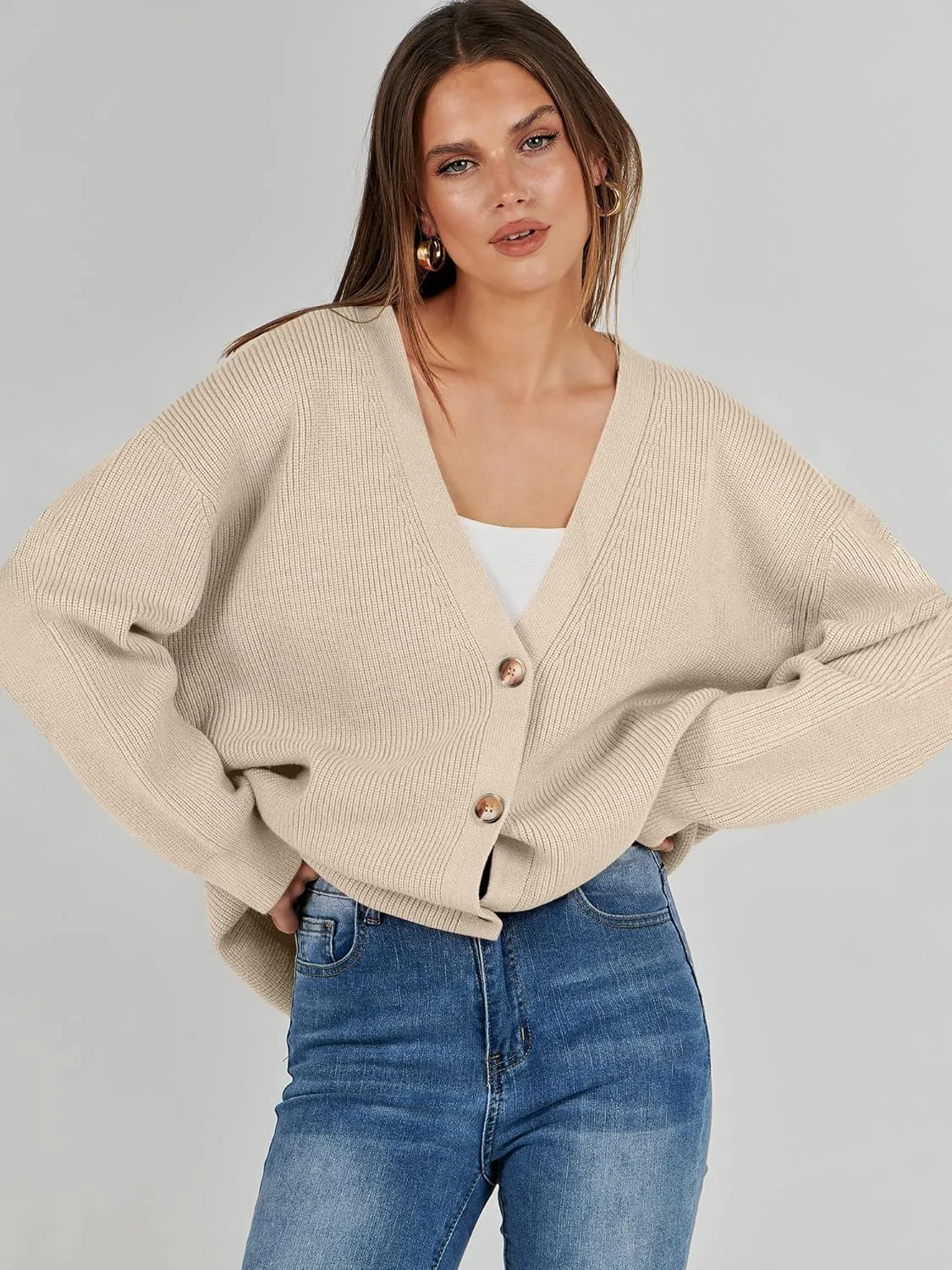 Caracilia Women's Oversized Cardigan Sweaters Long Sleeve Button Down Open Front Knit Sweater 2024 Fall Fashion Outfits