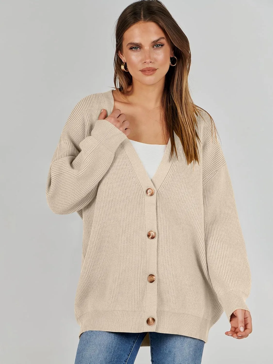 Caracilia Women's Oversized Cardigan Sweaters Long Sleeve Button Down Open Front Knit Sweater 2024 Fall Fashion Outfits