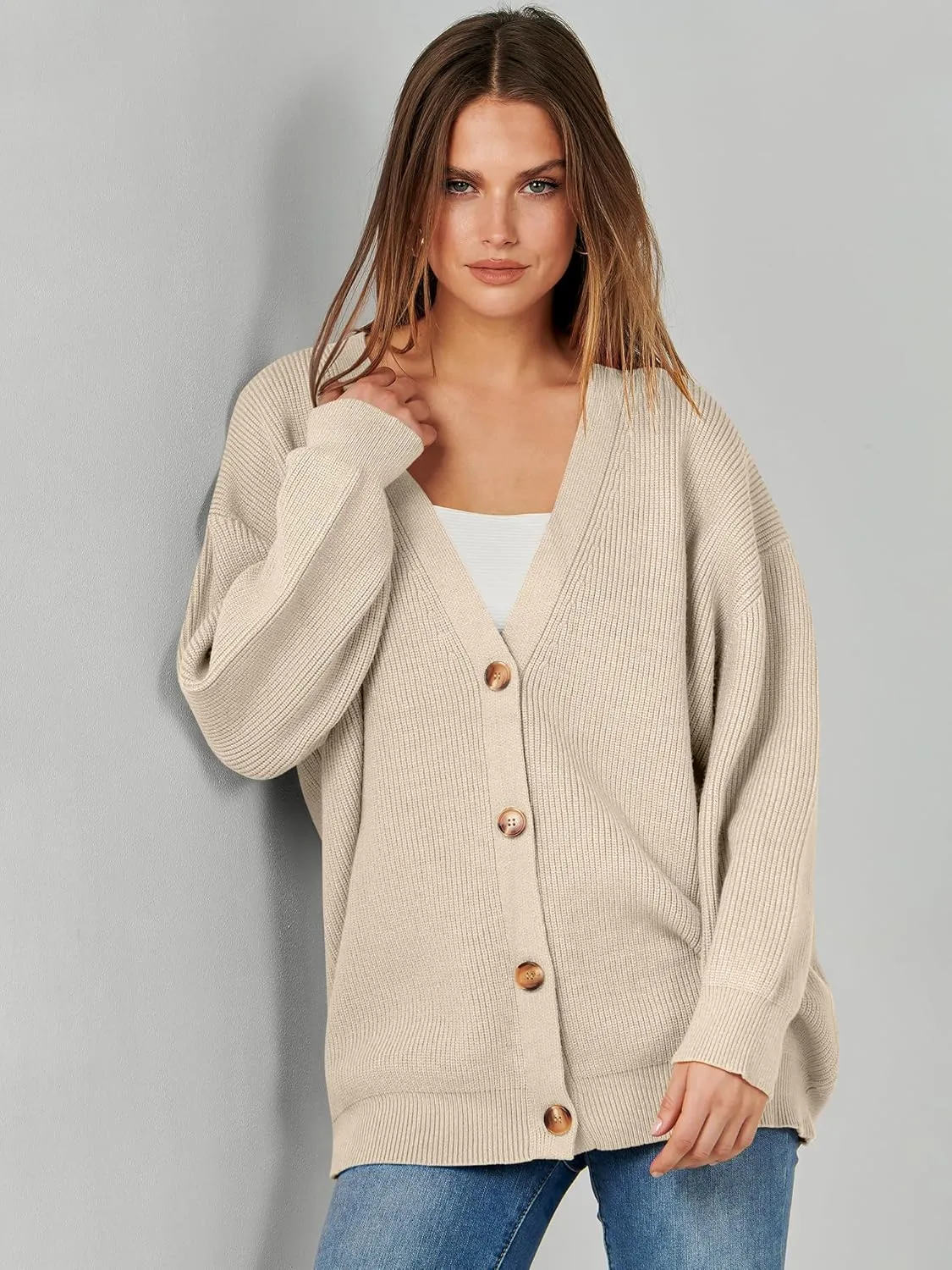 Caracilia Women's Oversized Cardigan Sweaters Long Sleeve Button Down Open Front Knit Sweater 2024 Fall Fashion Outfits