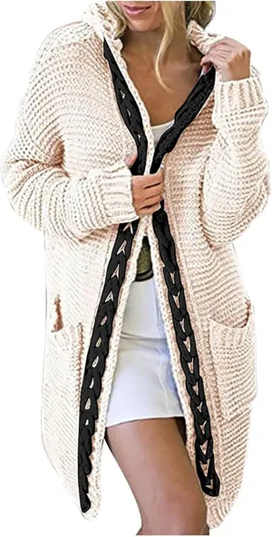 Cardigan for Women Cable Knit Chunky Open Front Sweaters with Pockets Fall Winter 2023 Casual Solid Classy Coat Jacket