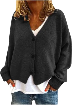 Cardigan Sweaters for women Casual Button Down Long Sleeve Knit Cropped Open Front Sweaters Wool Blend Sweater Jacket