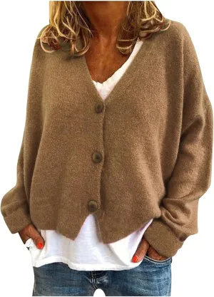 Cardigan Sweaters for Women Casual Button Down Long Sleeve Knit Cropped Open Front Sweaters Wool Blend Sweater Jackets