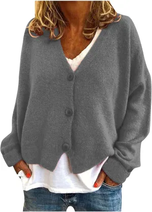 Cardigan Sweaters for Women Casual Button Down Long Sleeve Knit Cropped Open Front Sweaters Wool Blend Sweater Jackets