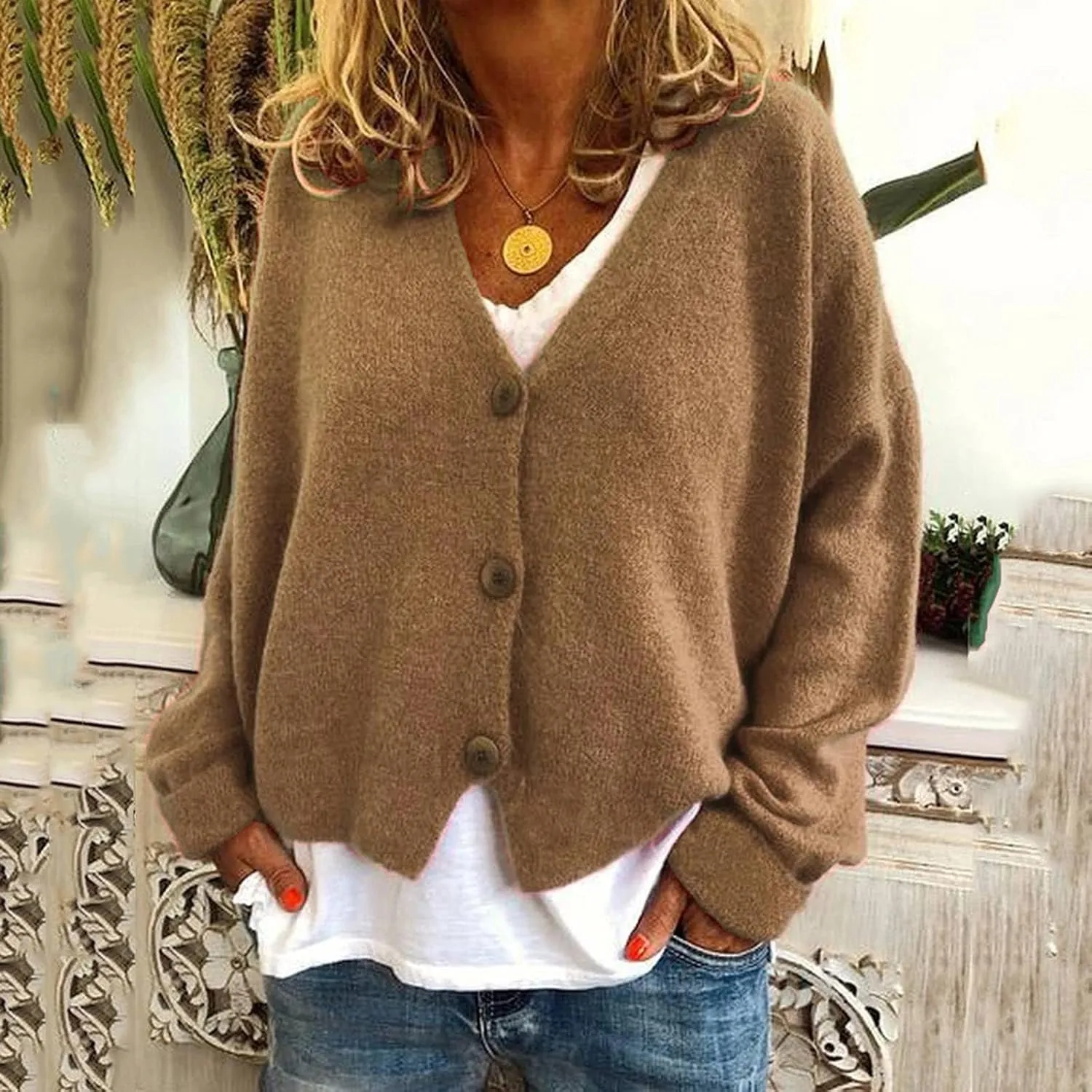 Cardigan Sweaters for Women Casual Button Down Long Sleeve Knit Cropped Open Front Sweaters Wool Blend Sweater Jackets