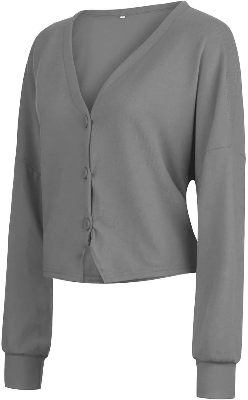 Cardigan Sweaters for Women Casual Button Down Long Sleeve Knit Cropped Open Front Sweaters Wool Blend Sweater Jackets