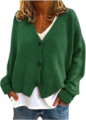 Cardigan Sweaters for Women Casual Button Down Long Sleeve Knit Cropped Open Front Sweaters Wool Blend Sweater Jackets