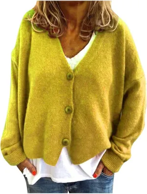 Cardigan Sweaters for Women Casual Button Down Long Sleeve Knit Cropped Open Front Sweaters Wool Blend Sweater Jackets