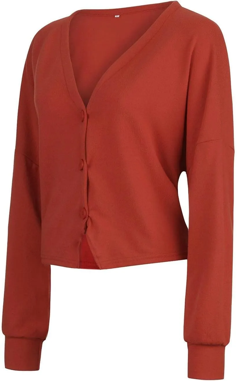 Cardigan Sweaters for Women Casual Button Down Long Sleeve Knit Cropped Open Front Sweaters Wool Blend Sweater Jackets
