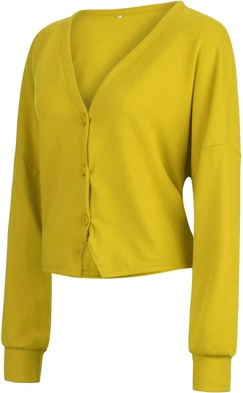 Cardigan Sweaters for Women Casual Button Down Long Sleeve Knit Cropped Open Front Sweaters Wool Blend Sweater Jackets