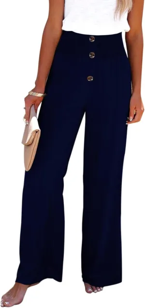 Chatinction Wide Leg Palazzo Pants for Women's Casual Smocked High Waist Trousers Solid Flowy Tiered Pants