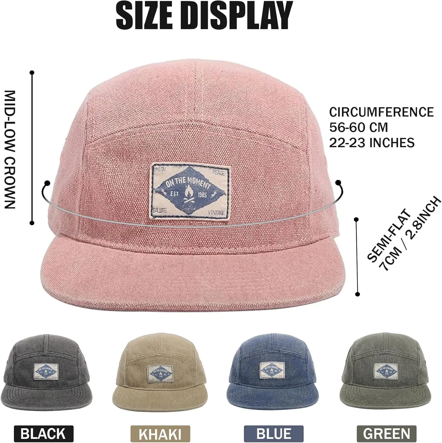 Clakllie 5 Panel Flat Brim Baseball Cap - Washed Cotton, Vintage Dad Hat for Men & Women Street Style Trucker Cap Hip Hop Hat