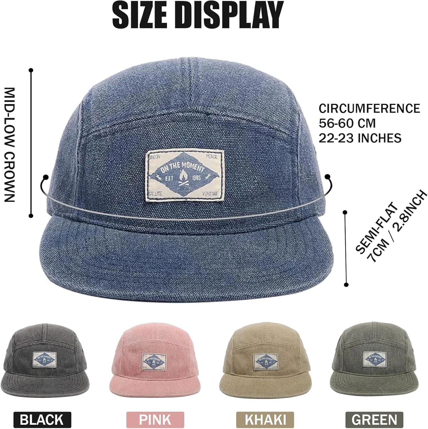 Clakllie 5 Panel Flat Brim Baseball Cap - Washed Cotton, Vintage Dad Hat for Men & Women Street Style Trucker Cap Hip Hop Hat