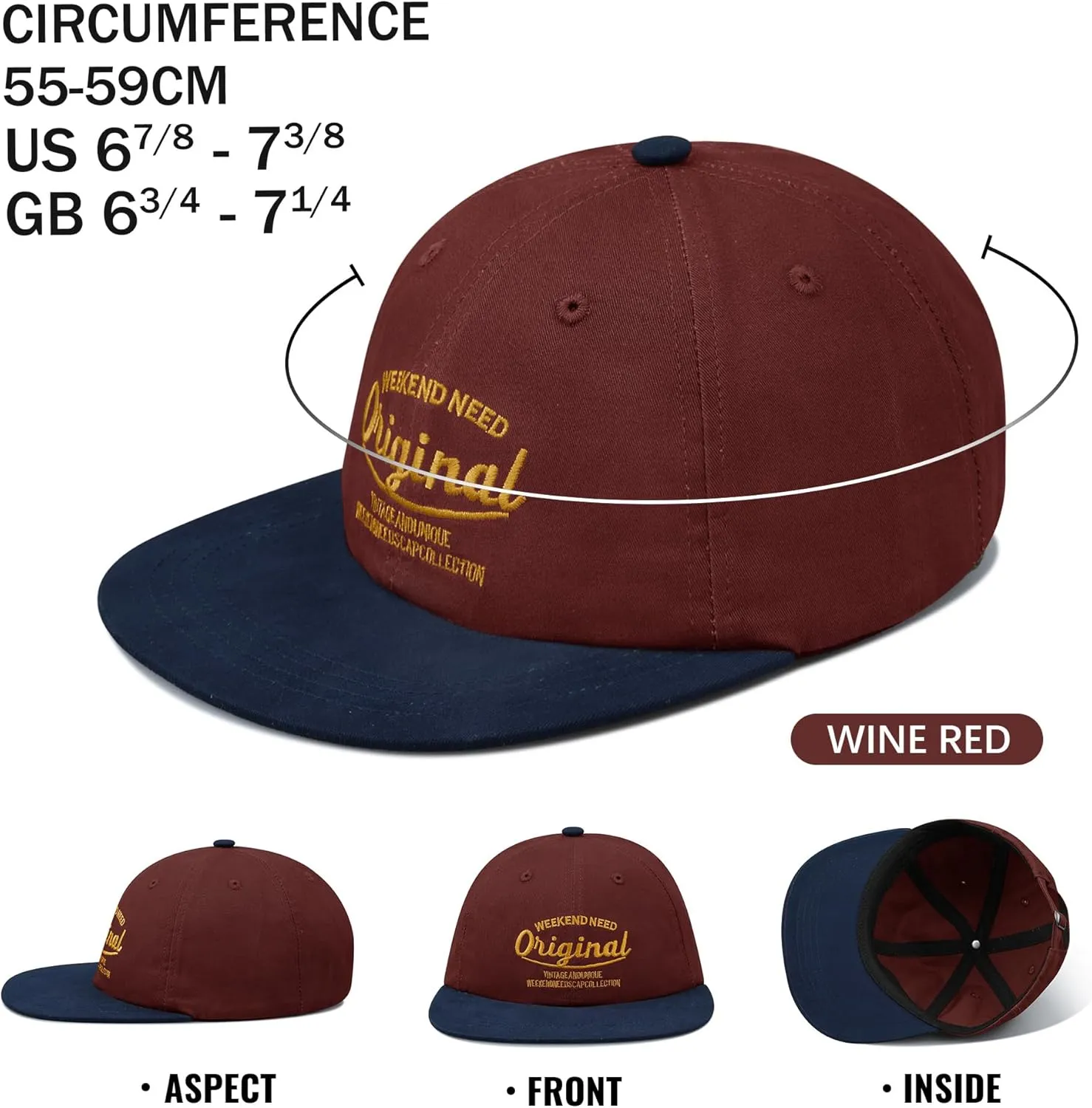 Clakllie Retro Flat Brim Baseball Cap Street Style Trucker Hat Snapback Low Profile Dad Hat Cooling Hip Hop Caps