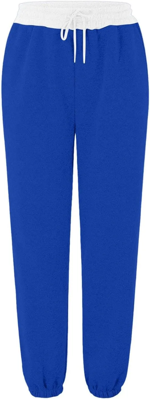 Cotton Fleece Lined Sweatpants Women Colorblock Straight Leg Sporty Gym Athletic Fit Jogger Pants Lounge Trousers