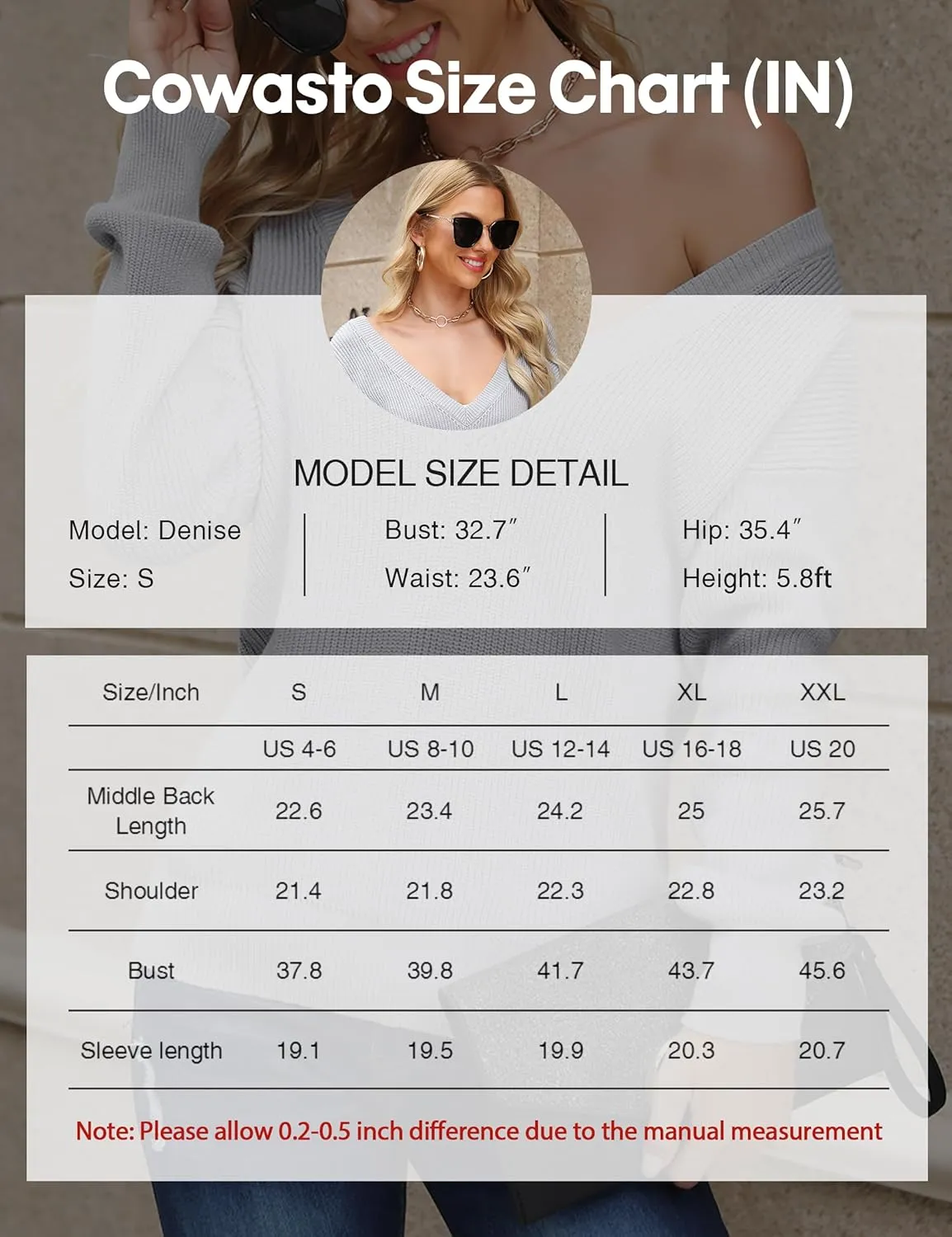 Cowasto Women Sexy Deep V Neck Sweater Christmas Sweaters Casual Long Sleeve Fall Sweaters Pullover