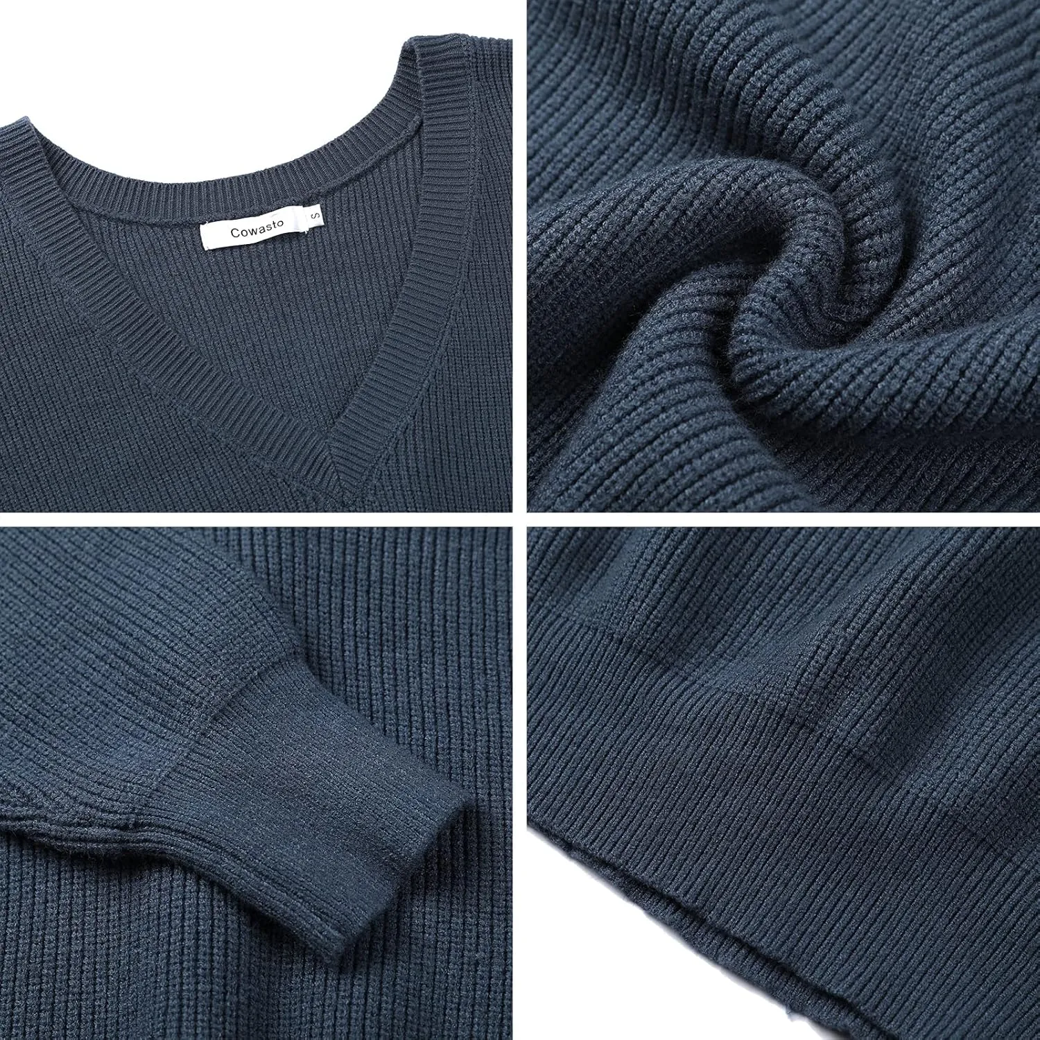 Cowasto Women Sexy Deep V Neck Sweater Christmas Sweaters Casual Long Sleeve Fall Sweaters Pullover