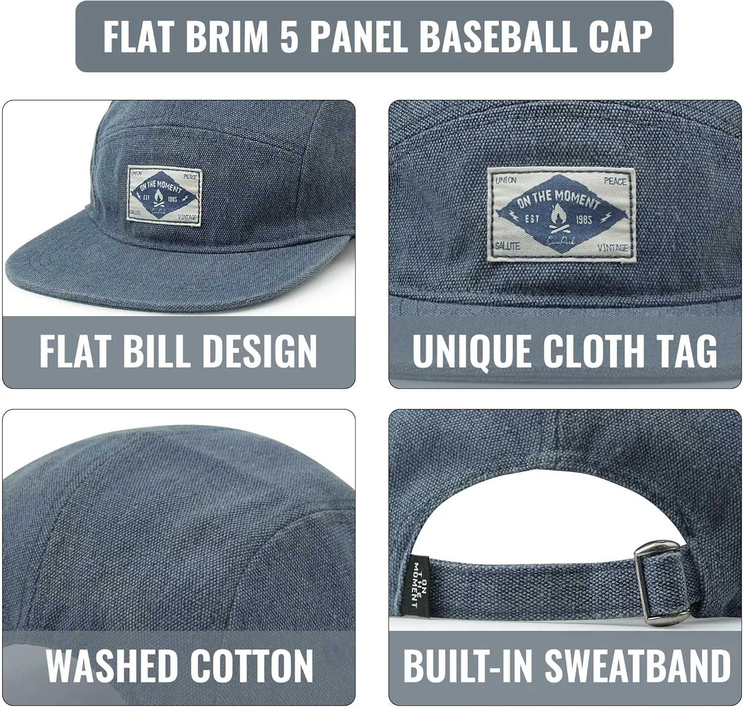 Croogo 5 Panel Hat Flat Brim Baseball Cap Snapback Hats for Men Vintage Trucker Dad Hat Hip Hop Street Style Skateboard Hats