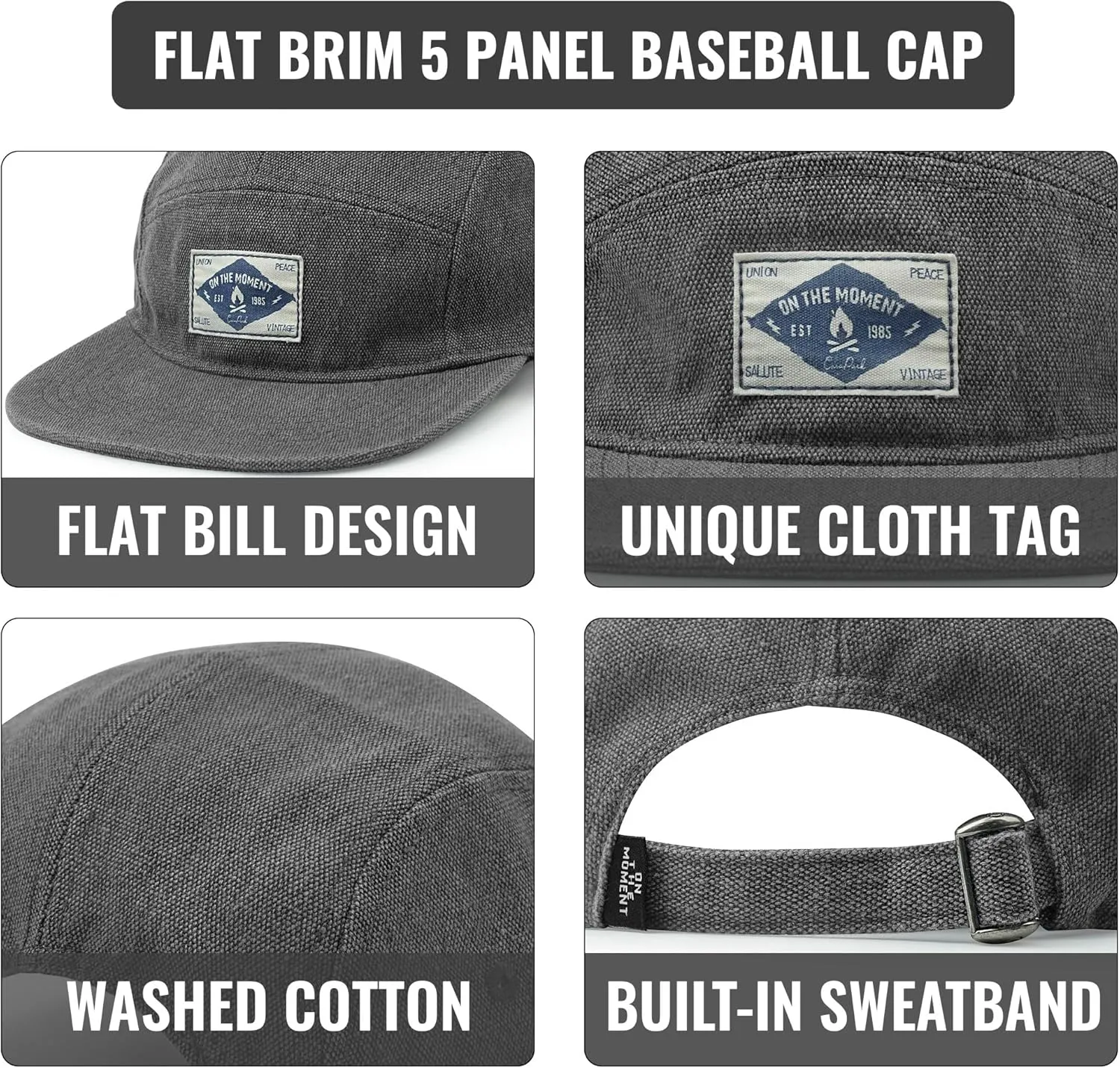 Croogo 5 Panel Hat Flat Brim Baseball Cap Snapback Hats for Men Vintage Trucker Dad Hat Hip Hop Street Style Skateboard Hats