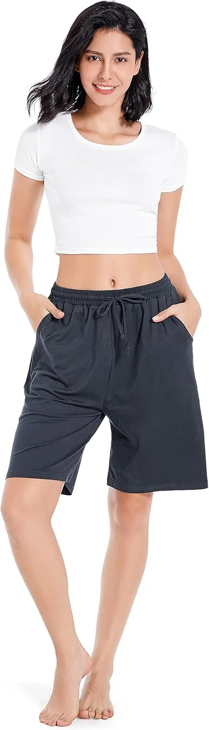 CULAYII Women's High Waisted Basketball Shorts Long Bermuda Gym Yoga Shorts with Pockets Athletic Knee Length Running Shorts