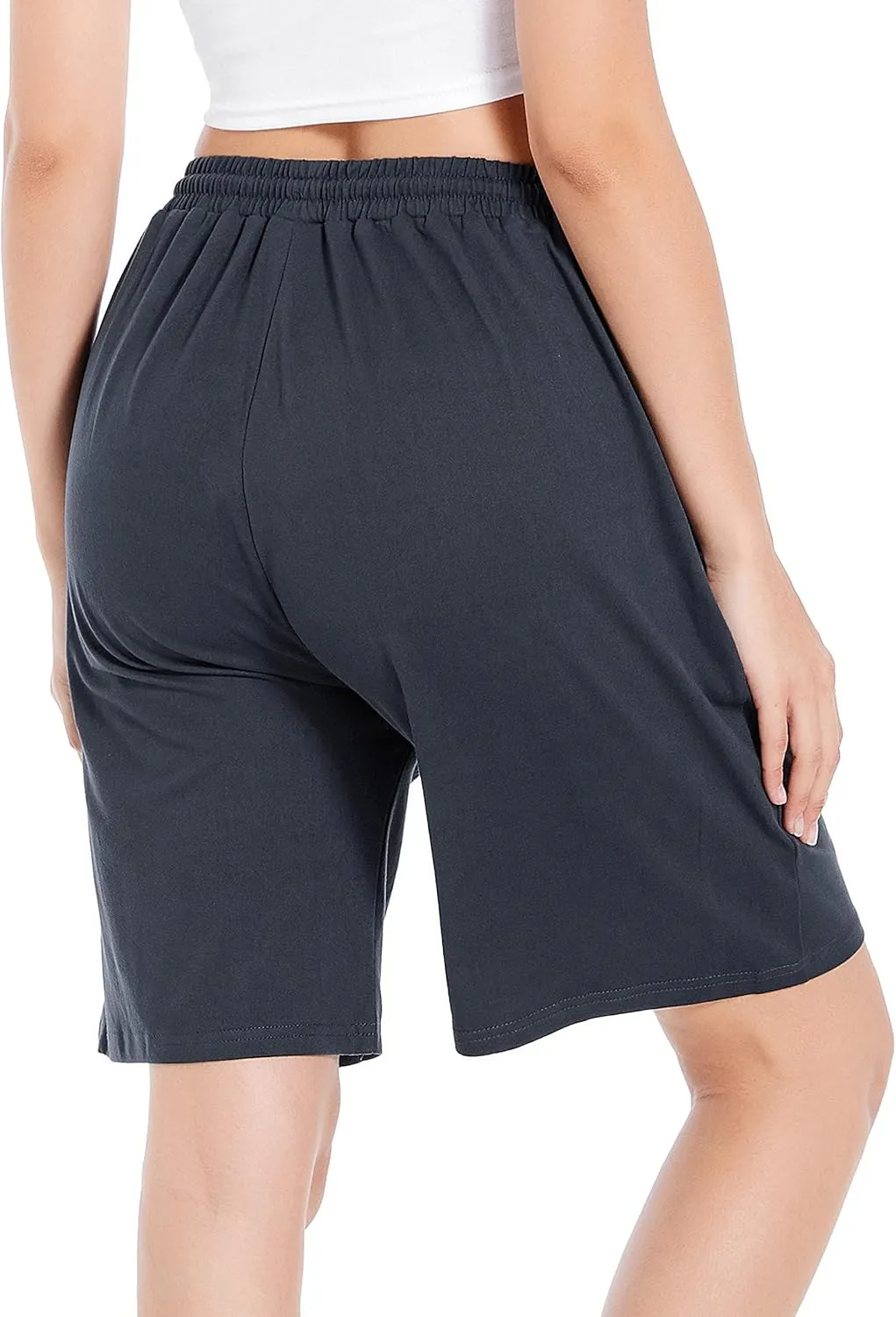 CULAYII Women's High Waisted Basketball Shorts Long Bermuda Gym Yoga Shorts with Pockets Athletic Knee Length Running Shorts
