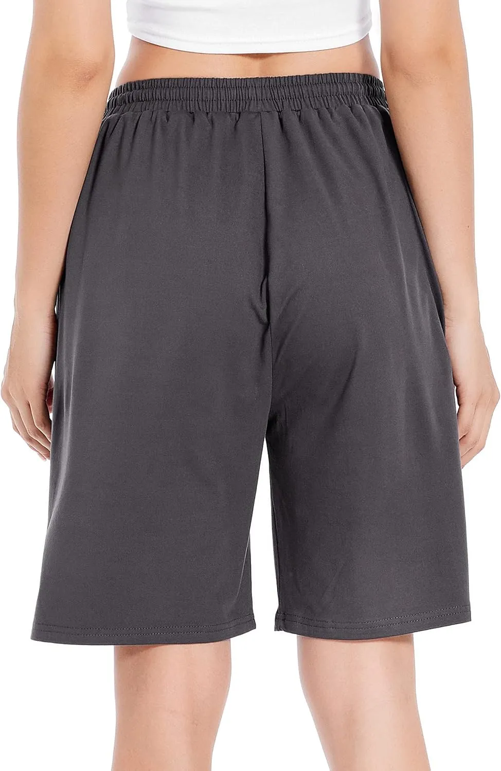 CULAYII Women's High Waisted Basketball Shorts Long Bermuda Gym Yoga Shorts with Pockets Athletic Knee Length Running Shorts
