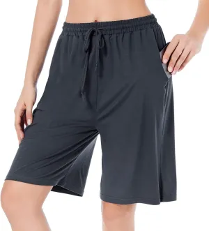 CULAYII Women's High Waisted Basketball Shorts Long Bermuda Gym Yoga Shorts with Pockets Athletic Knee Length Running Shorts