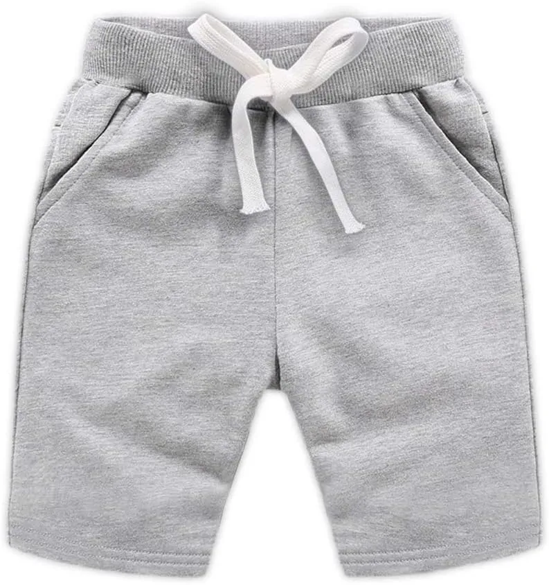 DCUTERQ Boys Girls Cotton Shorts Summer Knee Length Solid Sport Jogger Pants Drawstring Sweatpants for Kids Toddler 1-8 Years