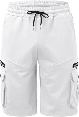 DGHM-JLMY Men's 3/4 Cotton Loose Summer Cargo Shorts Loose Hiking Shorts with Flap Pockets Elastic Relaxed Fit Jogger Shorts