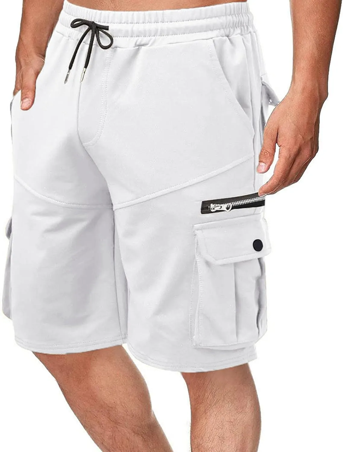 DGHM-JLMY Men's 3/4 Cotton Loose Summer Cargo Shorts Loose Hiking Shorts with Flap Pockets Elastic Relaxed Fit Jogger Shorts
