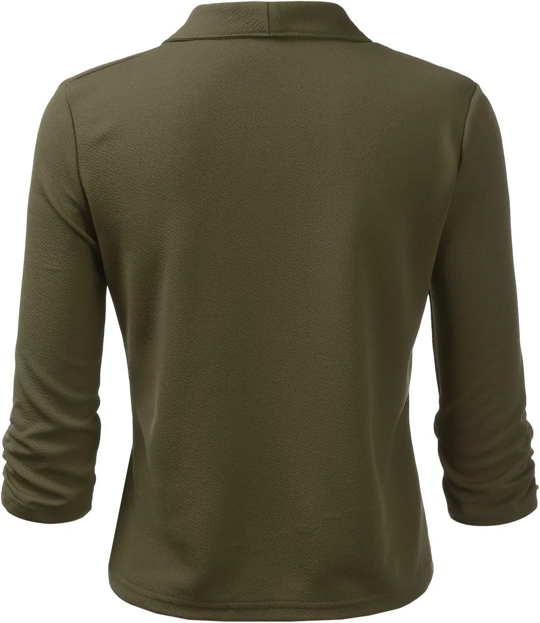 DOUBLJU Ruched 3/4 Sleeve Open Front Draped Blazers Business Casual Basic Work Jackets for Womens Clothes with Plus Size