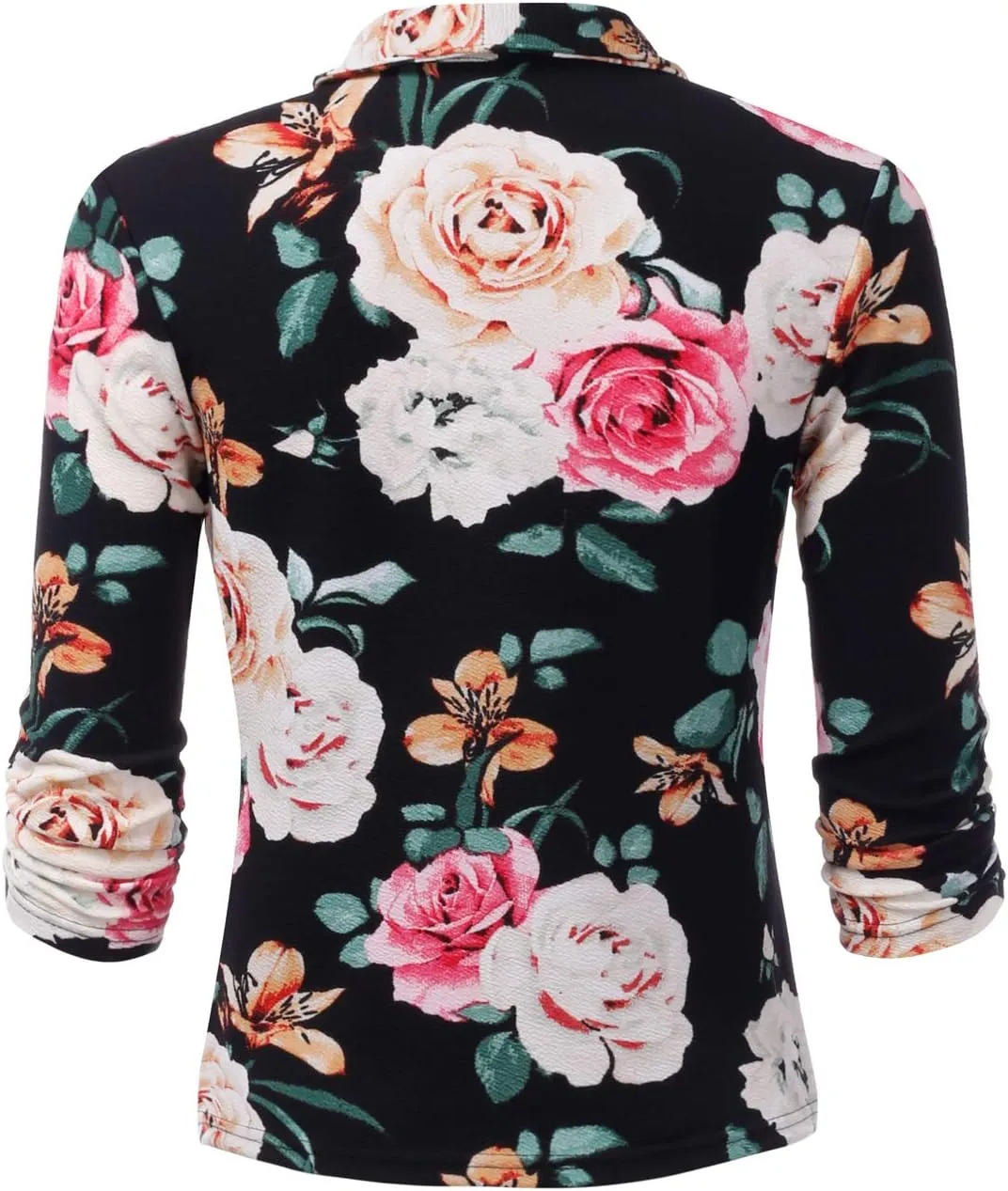 DOUBLJU Ruched 3/4 Sleeve Open Front Draped Blazers Business Casual Basic Work Jackets for Womens Clothes with Plus Size