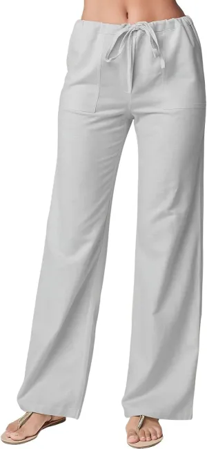 ebossy Women' Classic Drawstring Cotton Linen Pants Summer Slim Fit Straight Leg Lounge Trouser