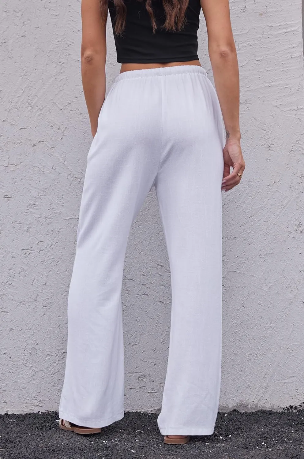 Fakanhui Women's Cotton Linen Wide Leg Pants Summer Relaxed Loose Comfy Casual Flow Baggy Slacks Linen Pants